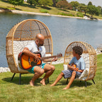  Ventura Boho Outdoor Wicker Stationary Kid's Egg Chair, Tan