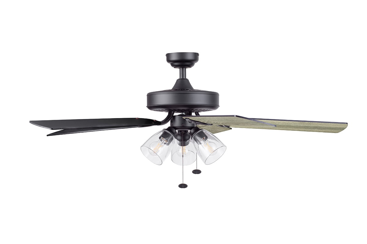  52" Matte Black Indoor Ceiling Fan with Light, 5 Blades, Pull Chains & Reverse Airflow