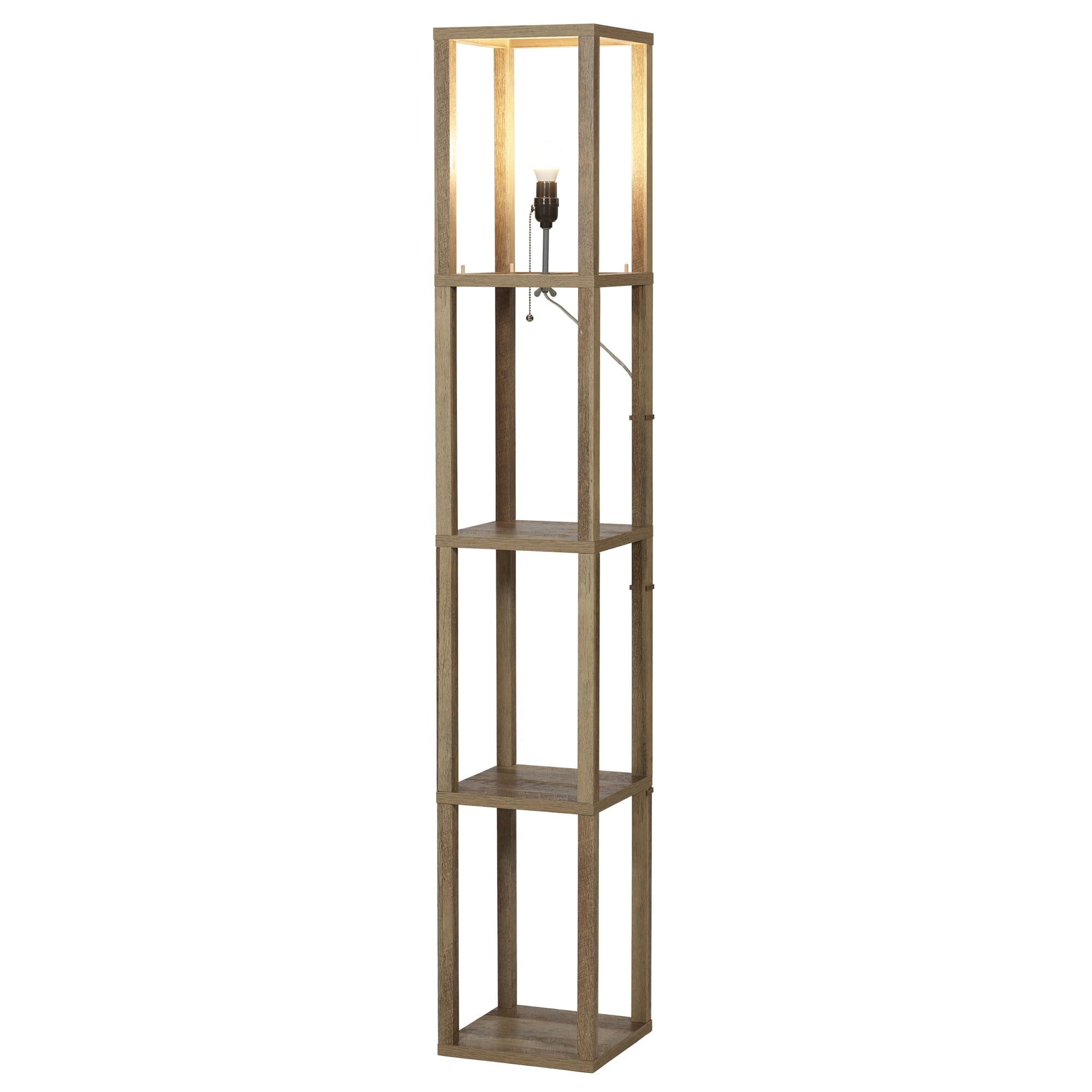  62.25" Modern Pull Chain Weathered Floor Lamp with Natural Square Shade