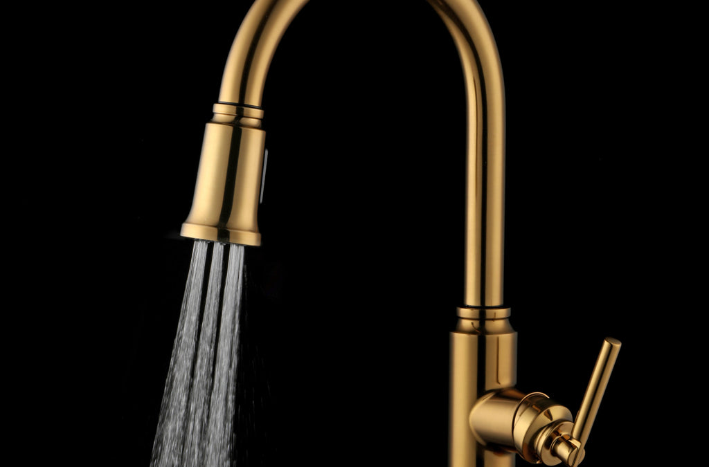 Modern Heirloom Pull Down Kitchen Faucet, Heritage Gold