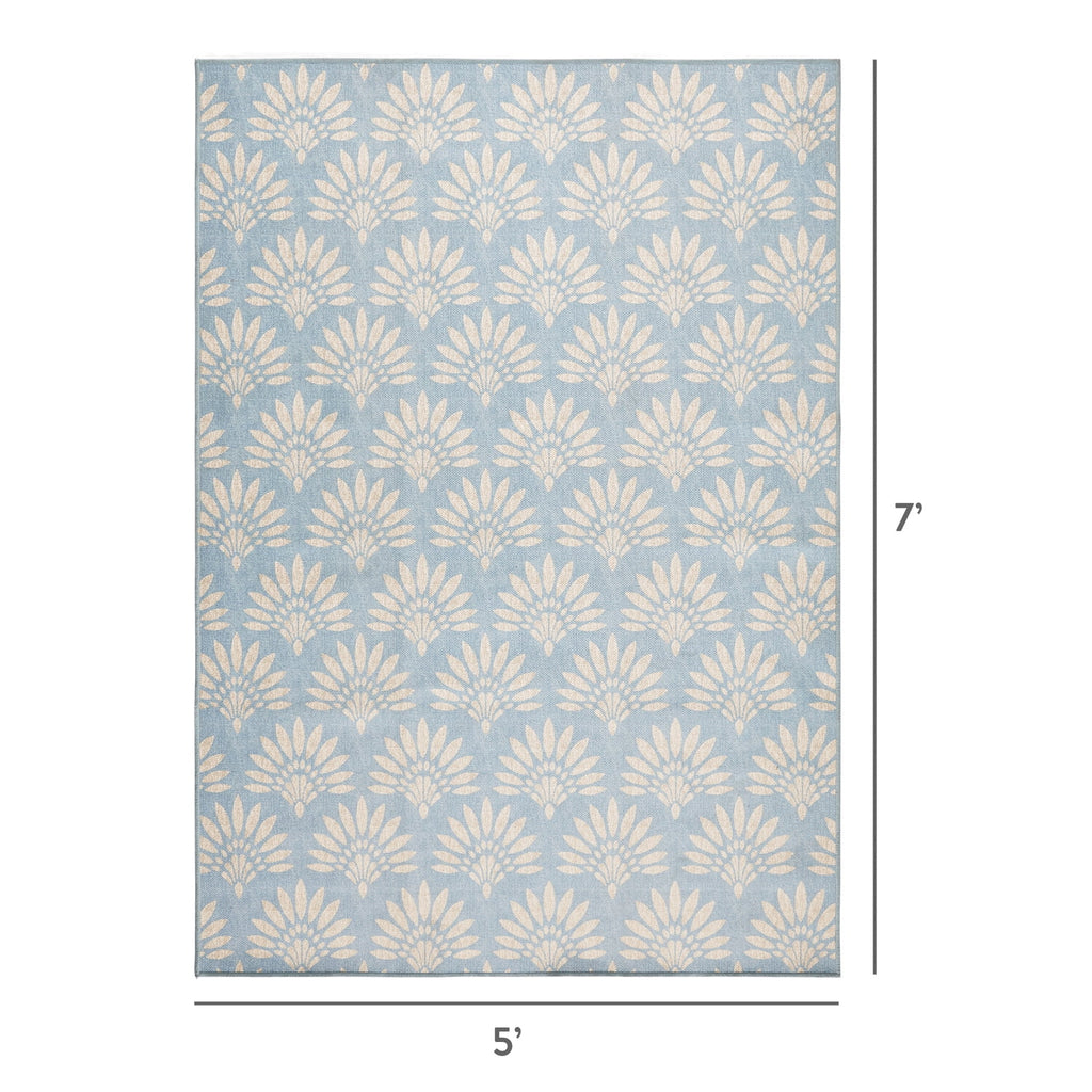  Blue Fan Palm Outdoor Washable Area Rug, 5' x 7'