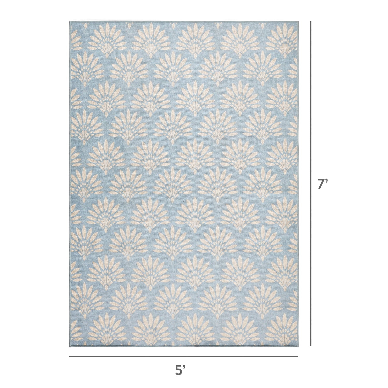  Blue Fan Palm Outdoor Washable Area Rug, 5' x 7'