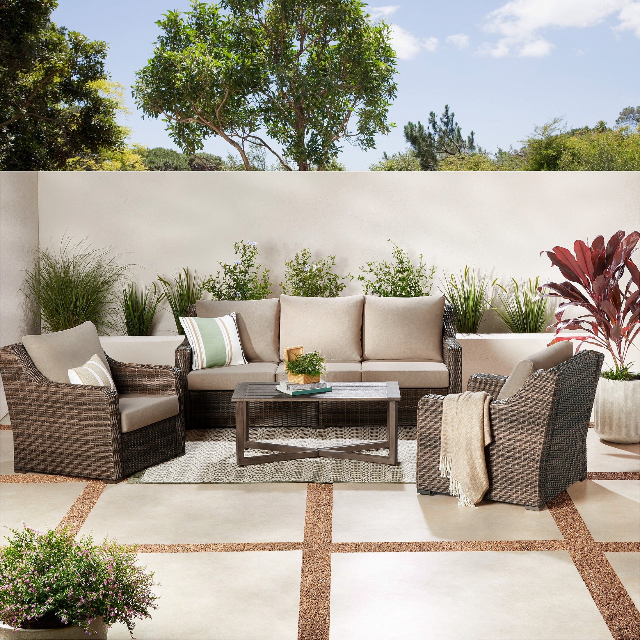 Hawthorne Park Outdoor Wicker Lounge Chair Set of 2, Beige