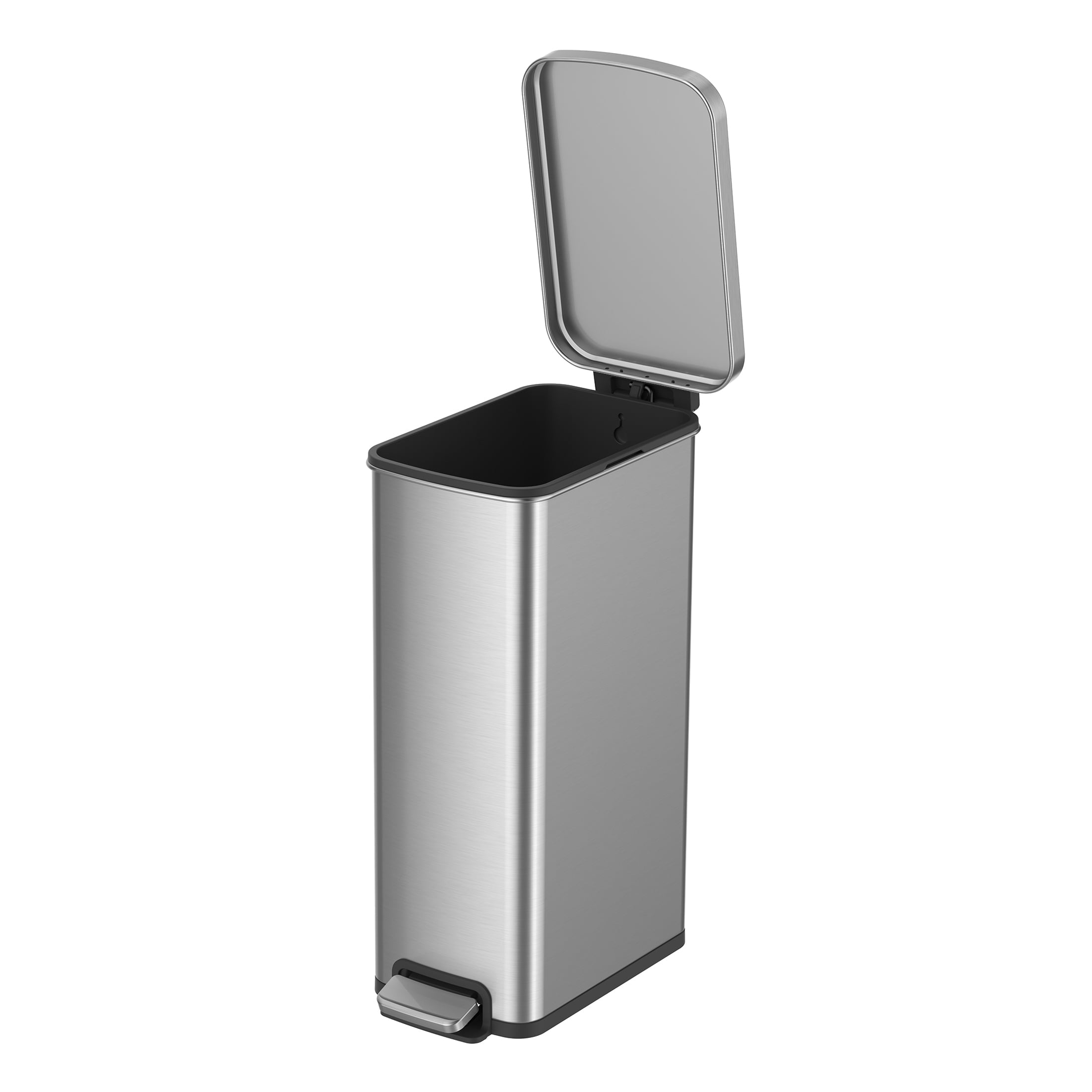  Kitchen Trash Can, 7.9 Gallon Stainless Steel Slim Step Garbage Bin with Soft Close Lid, Silver