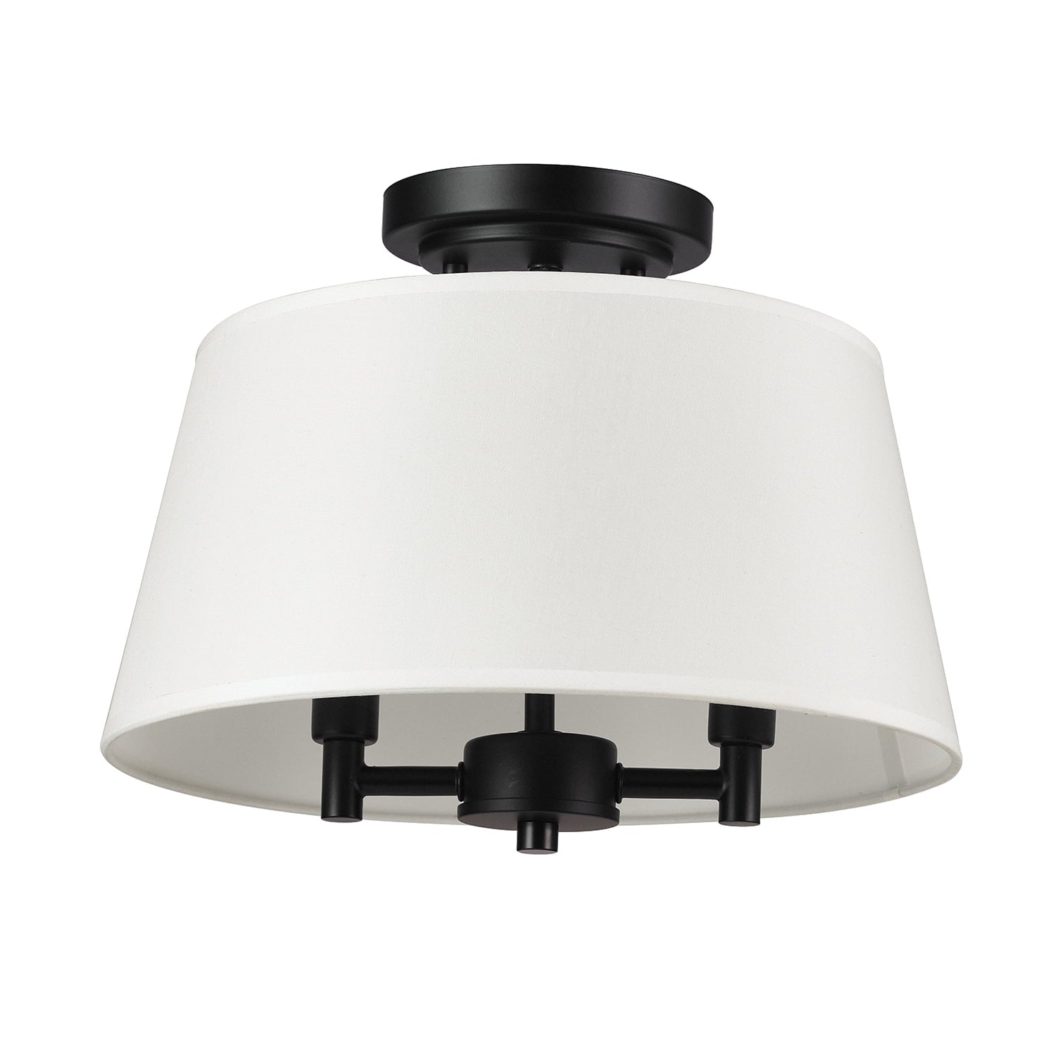  2-Light Matte Black Indoor Flush Mount Light, Fabric Shade, Bulbs Included