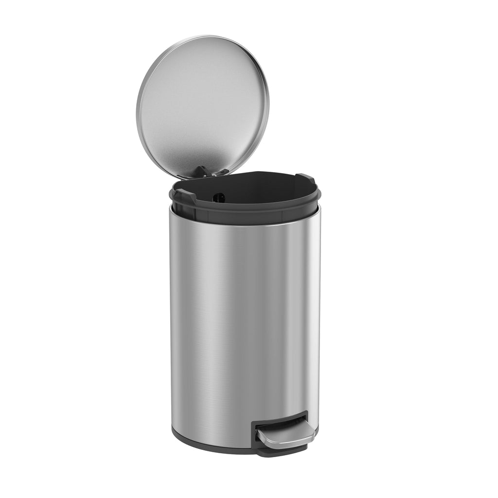  Bathroom Trash Can, 3.1 Gallon Small Stainless Steel Step Garbage Bucket Bin with Soft Close Lid, Silver