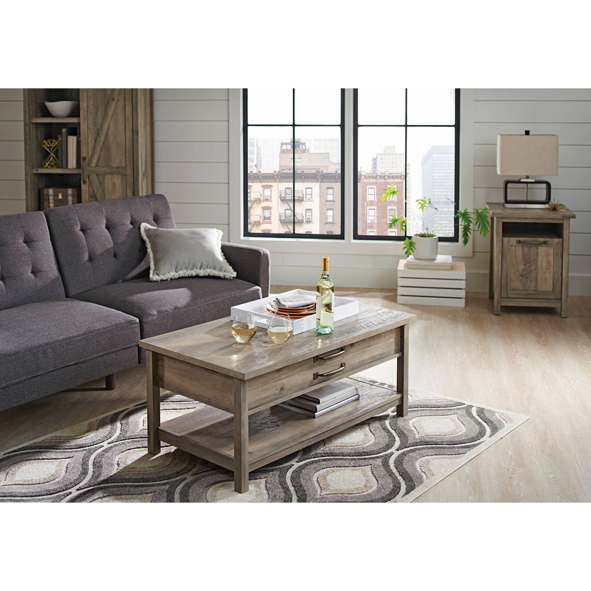  Modern Farmhouse Rectangle Lift-Top Coffee Table, Rustic Gray Finish