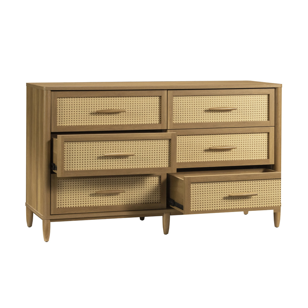  Springwood Caning 6-Drawer Dresser, Light Honey Finish