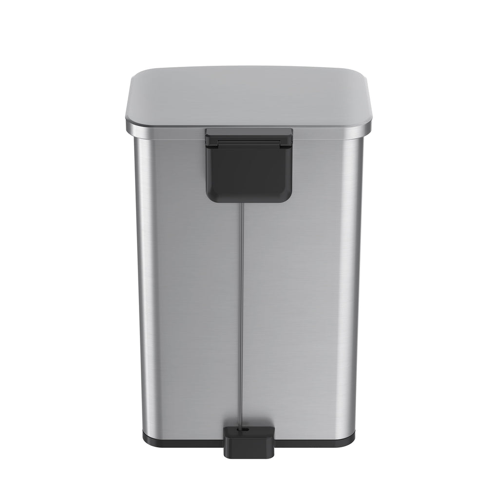  Kitchen Trash Can, 13.2 Gallon Stainless Steel Step Garbage Bin with Soft Close Lid, Silver