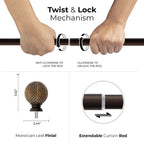  1 inch Extendible Curtain Rod 42" to 120" with Moroccan Leaf Finials Brown