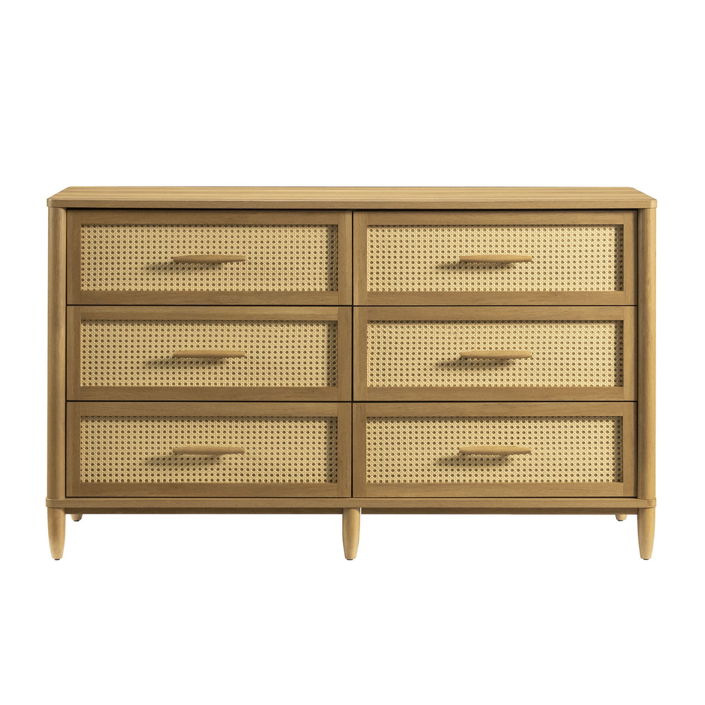  Springwood Caning 6-Drawer Dresser, Light Honey Finish