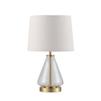  18" Clear Glass Table Lamp with Brass Metal Base and Beige Shade