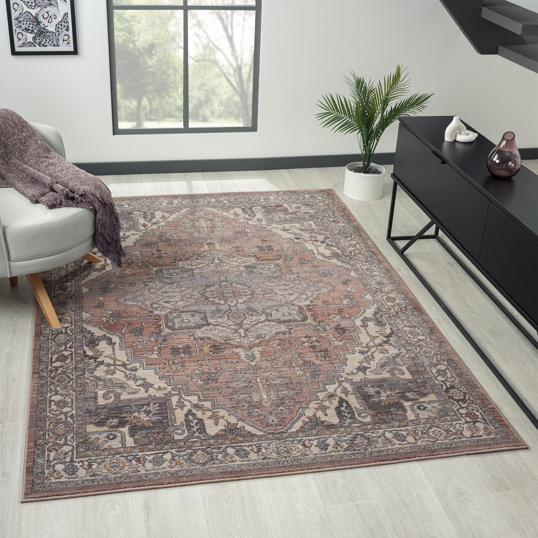  Mauve Persian Medallion Indoor Area Rug, 5' x 7'