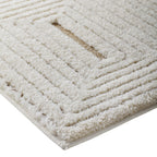  Tan/White Linear Square Geo High-Low Indoor Rug Runner, 2.5' x 7'