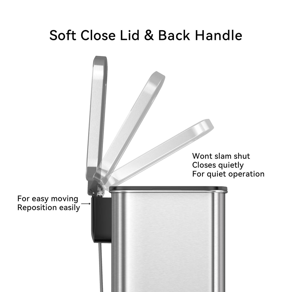 Kitchen Trash Can, 13.2 Gallon Stainless Steel Step Garbage Bin with Soft Close Lid, Silver