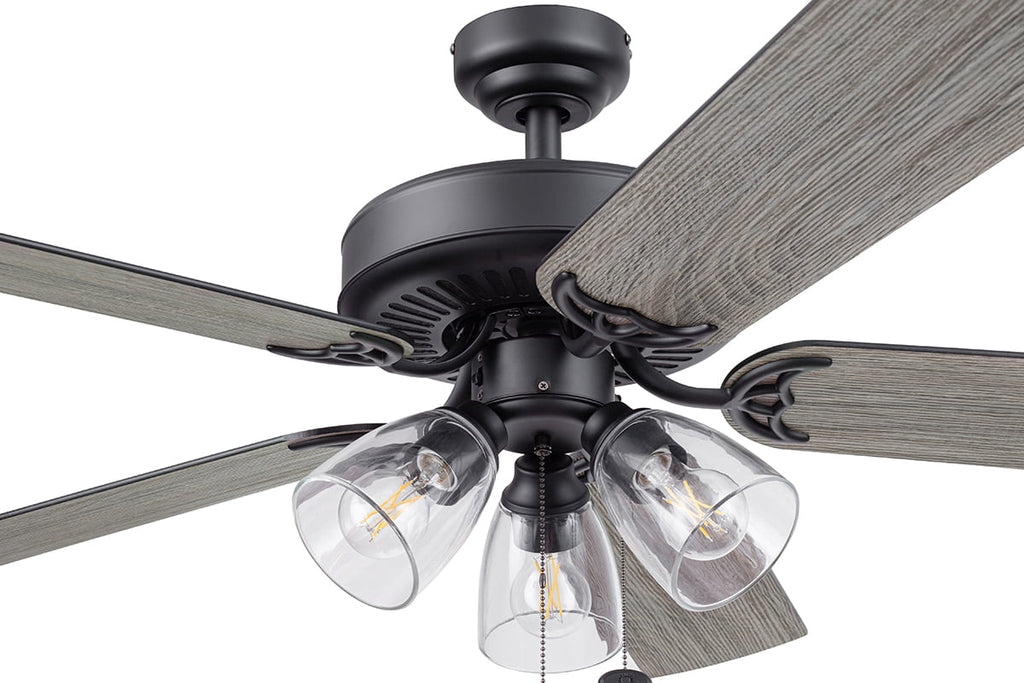  52" Matte Black Indoor Ceiling Fan with Light, 5 Blades, Pull Chains & Reverse Airflow