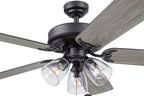  52" Matte Black Indoor Ceiling Fan with Light, 5 Blades, Pull Chains & Reverse Airflow