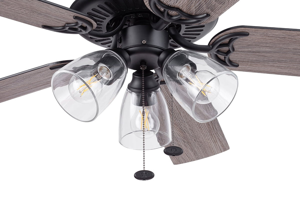  52" Matte Black Indoor Ceiling Fan with Light, 5 Blades, Pull Chains & Reverse Airflow