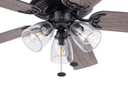  52" Matte Black Indoor Ceiling Fan with Light, 5 Blades, Pull Chains & Reverse Airflow