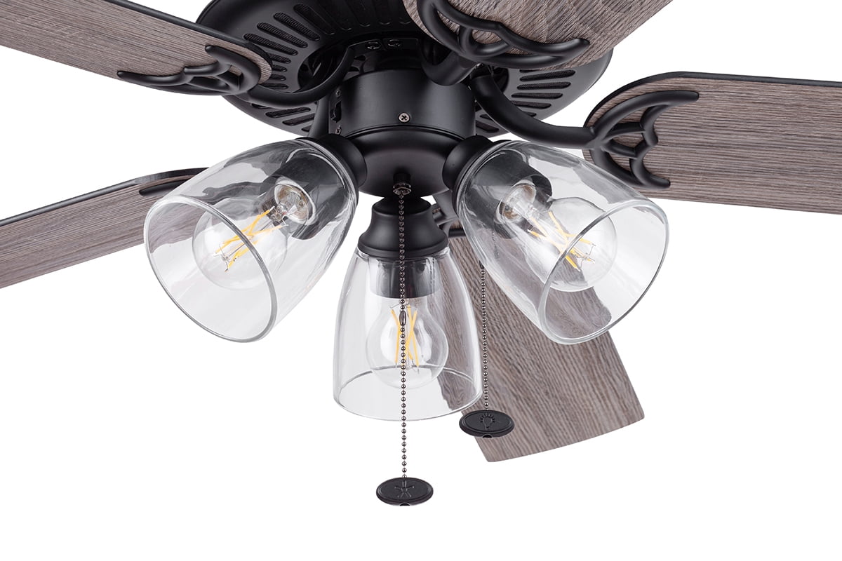  52" Matte Black Indoor Ceiling Fan with Light, 5 Blades, Pull Chains & Reverse Airflow