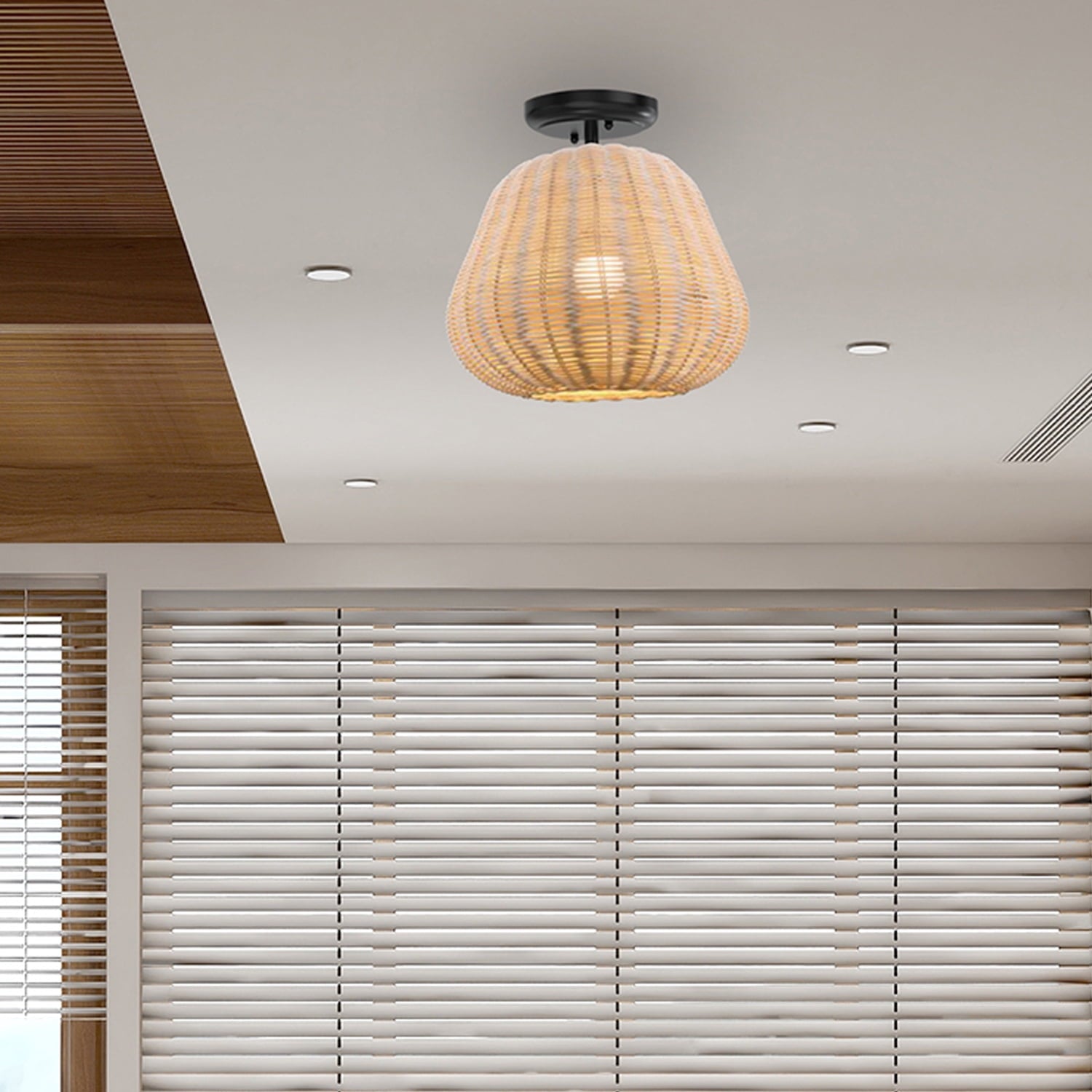  Nature Woven Ceiling Light, A19 60W Soft White, Medium Base, Dimmable, 1 pack