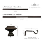  1� Metal Square Single Curtain Rod, Matte Black, 42-120�