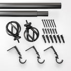  1" Matte Black Cage Adjustable Single Curtain Rod Set, 120" to 180"