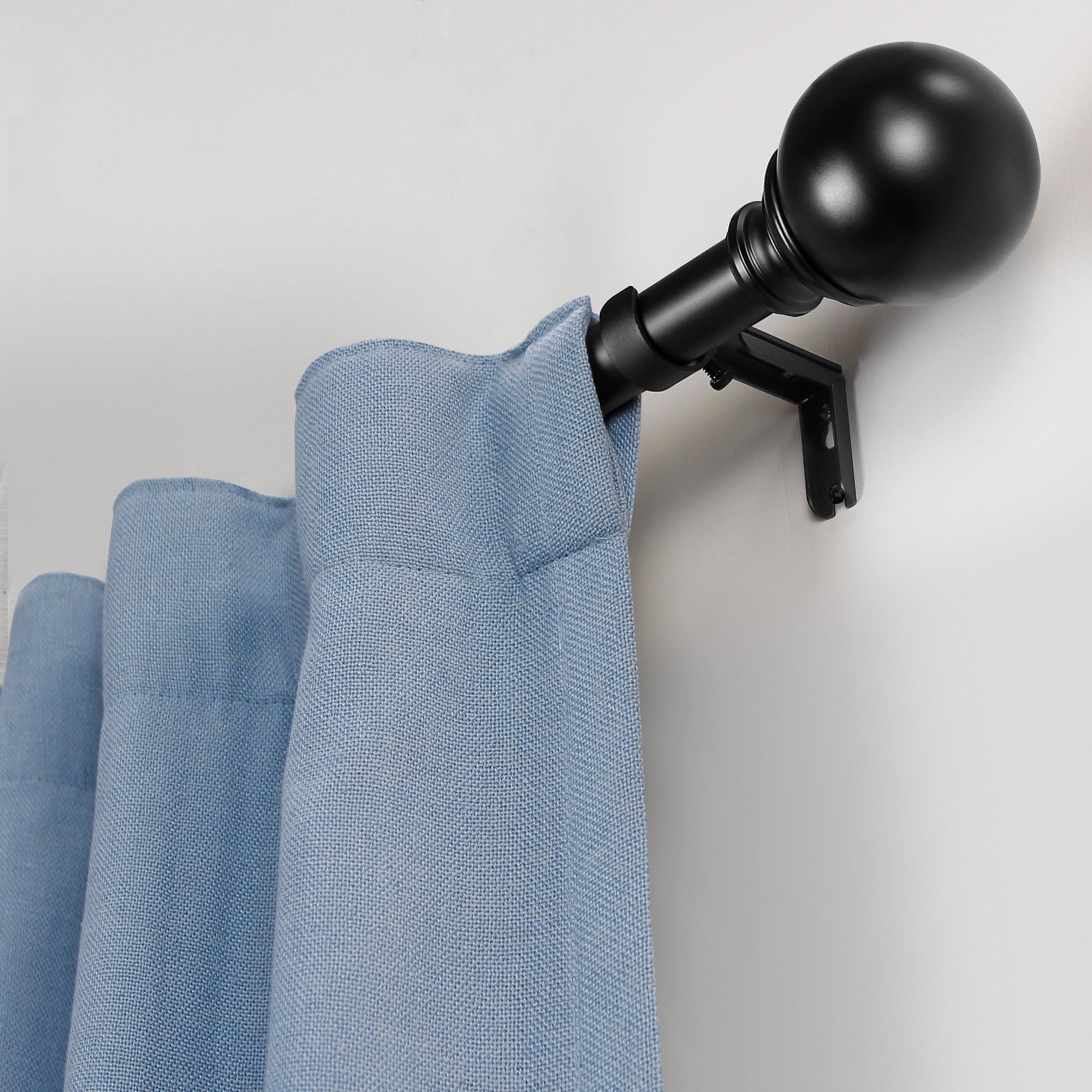  1" Matte Black Metal Ball Single Curtain Rod 32-120"