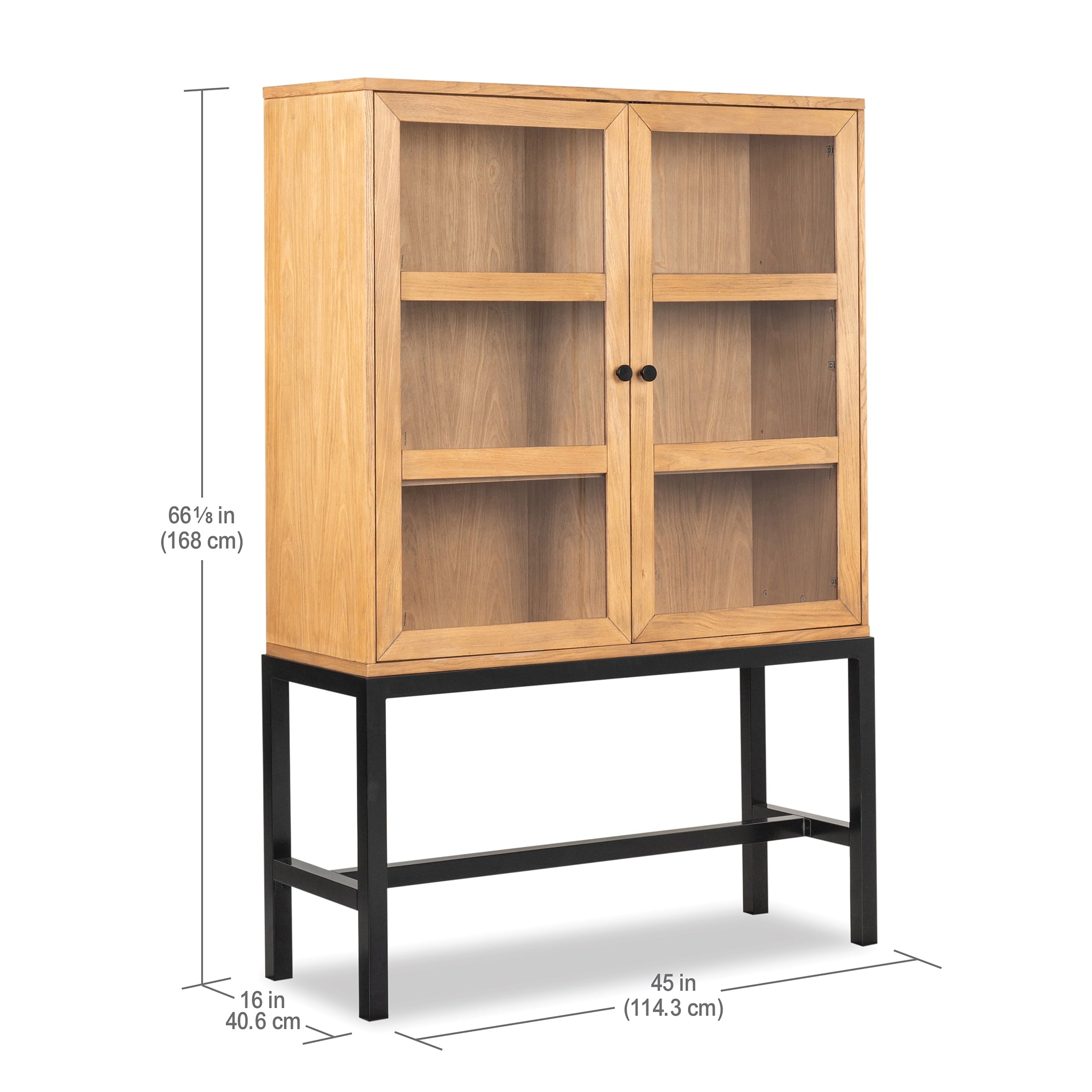  Ezra China Cabinet, Light Honey Finish and Black Stand