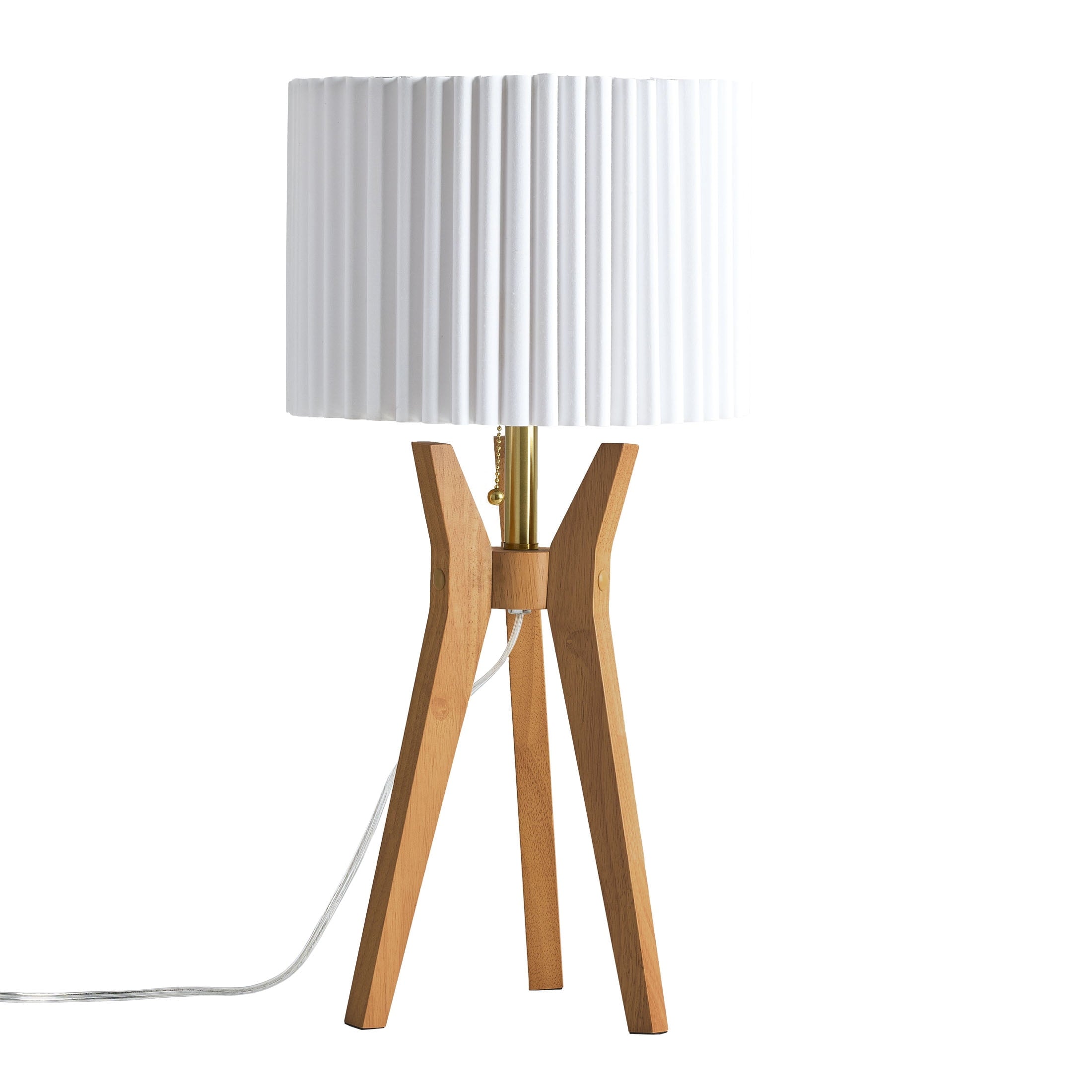  24" Tripod Table Lamp with Natural Wood Base and Pleated Shade