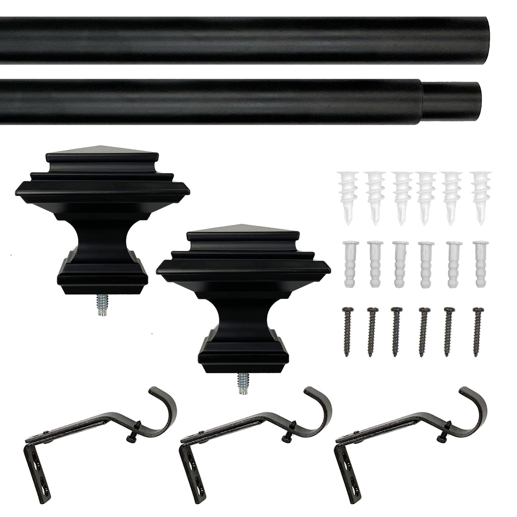  1� Metal Square Single Curtain Rod, Matte Black, 42-120�