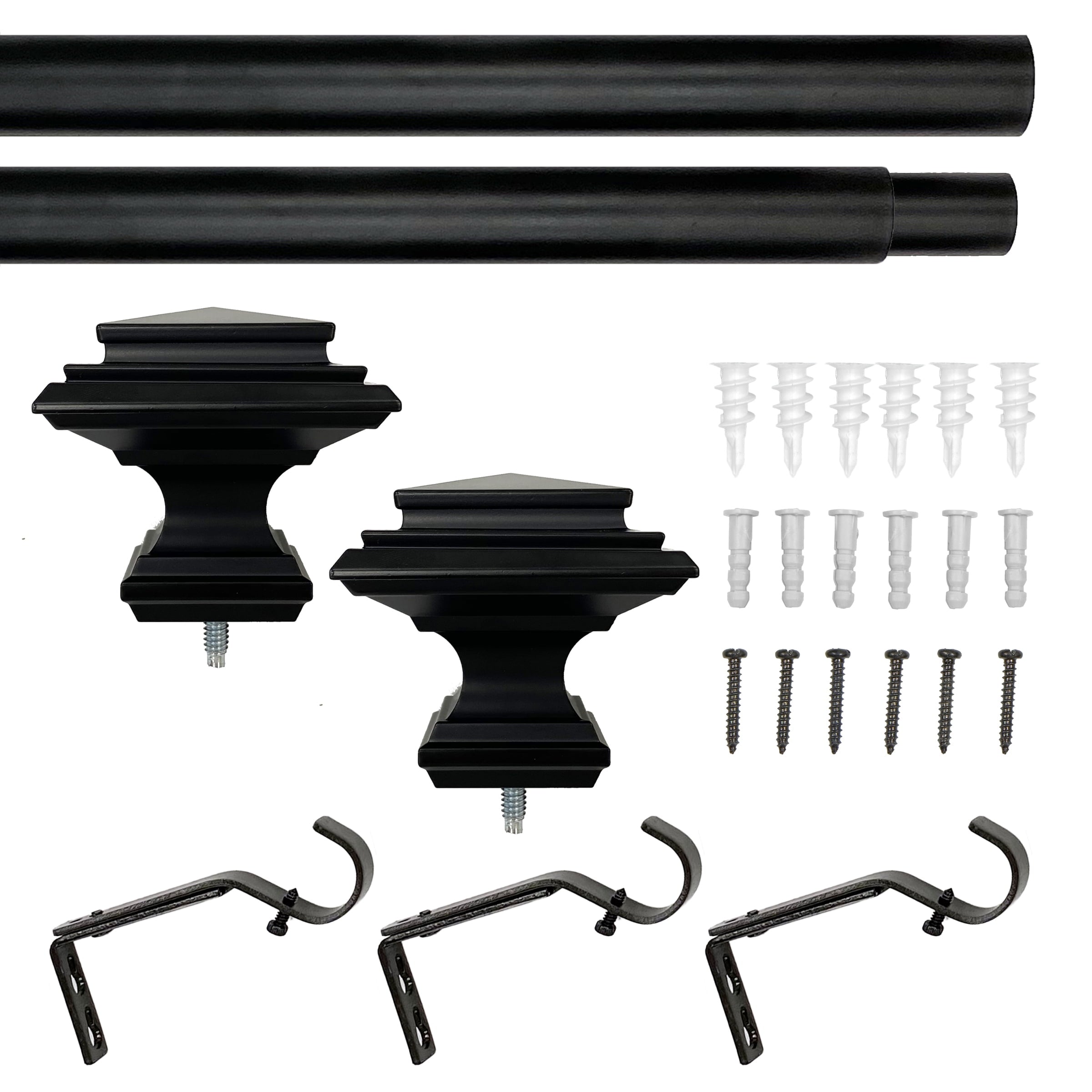  1� Metal Square Single Curtain Rod, Matte Black, 42-120�