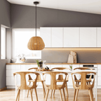  50" Natural Woven Pendant LED A19 1-Light Bulb 8W(60W Equiv), Matte Black