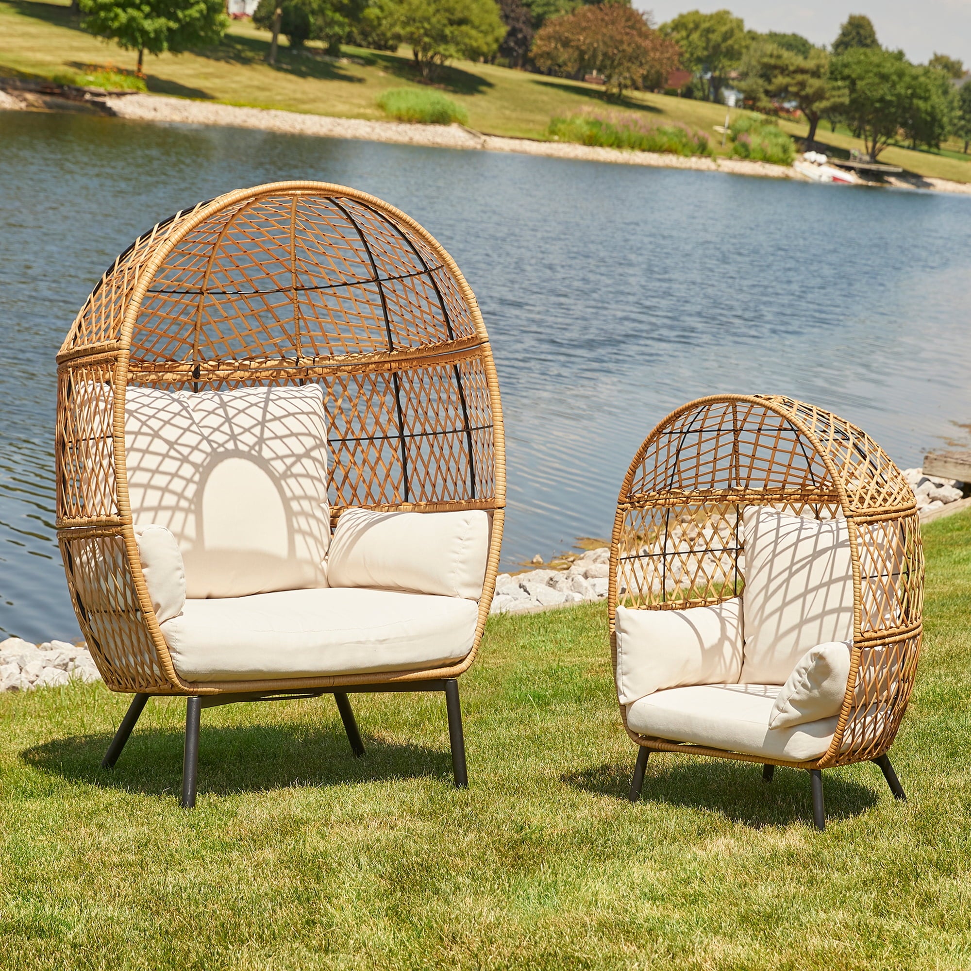  Ventura Boho Outdoor Wicker Stationary Kid's Egg Chair, Tan