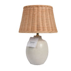  Cream Ceramic Table Lamp with Rattan Shade, 18 Inches