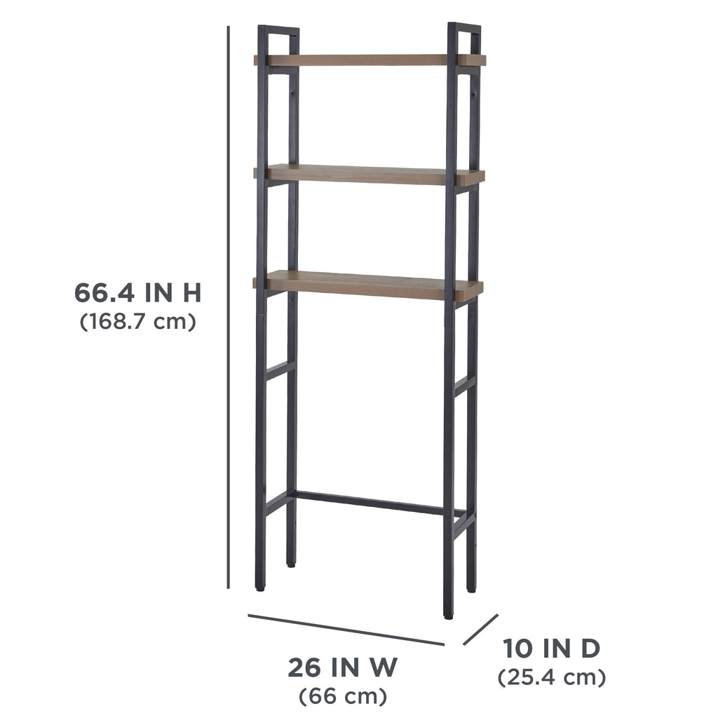  Jace 3-Shelf over-the-Toilet Storage Shelf with Black Frame and Oak Shelves