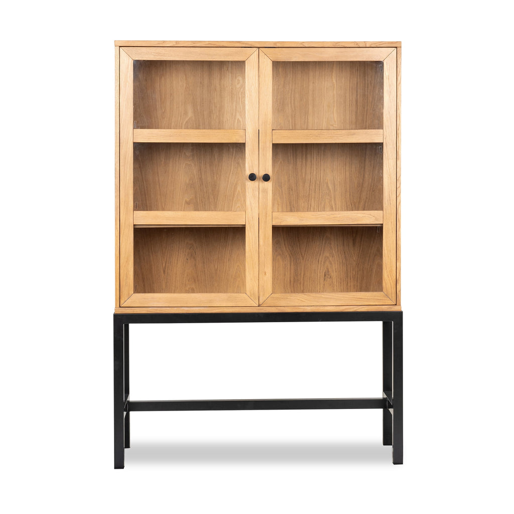 Ezra China Cabinet, Light Honey Finish and Black Stand