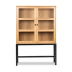  Ezra China Cabinet, Light Honey Finish and Black Stand