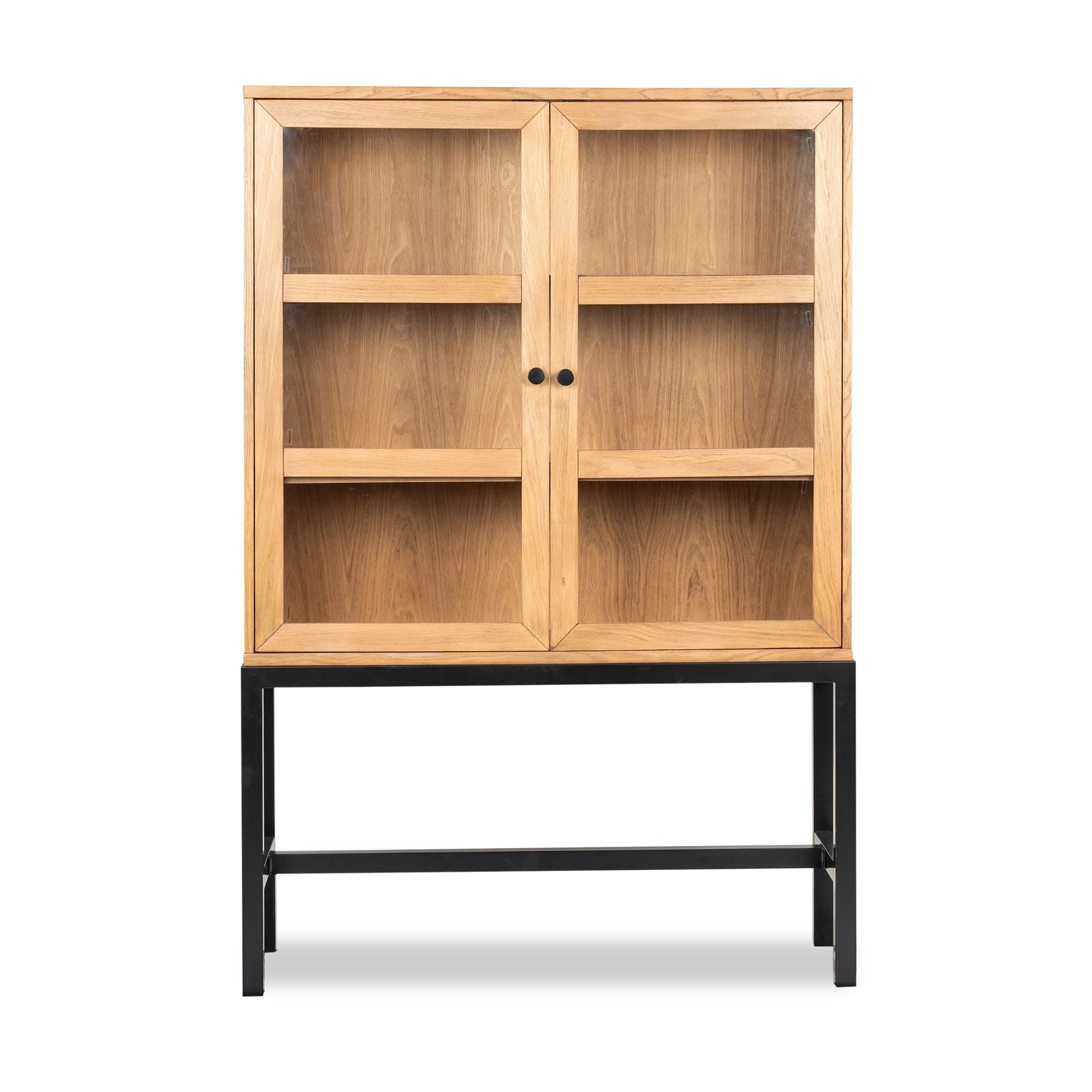  Ezra China Cabinet, Light Honey Finish and Black Stand