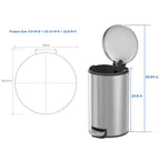  Bathroom Trash Can, 3.1 Gallon Small Stainless Steel Step Garbage Bucket Bin with Soft Close Lid, Silver