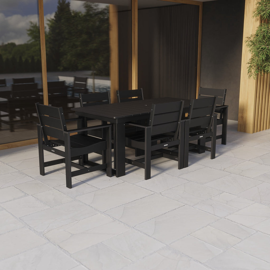  Ezra 7-Piece Outdoor HDPE Dining Set, Black
