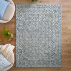  Blue/Silver Floral Trellis Indoor Area Rug, 5' x 7'
