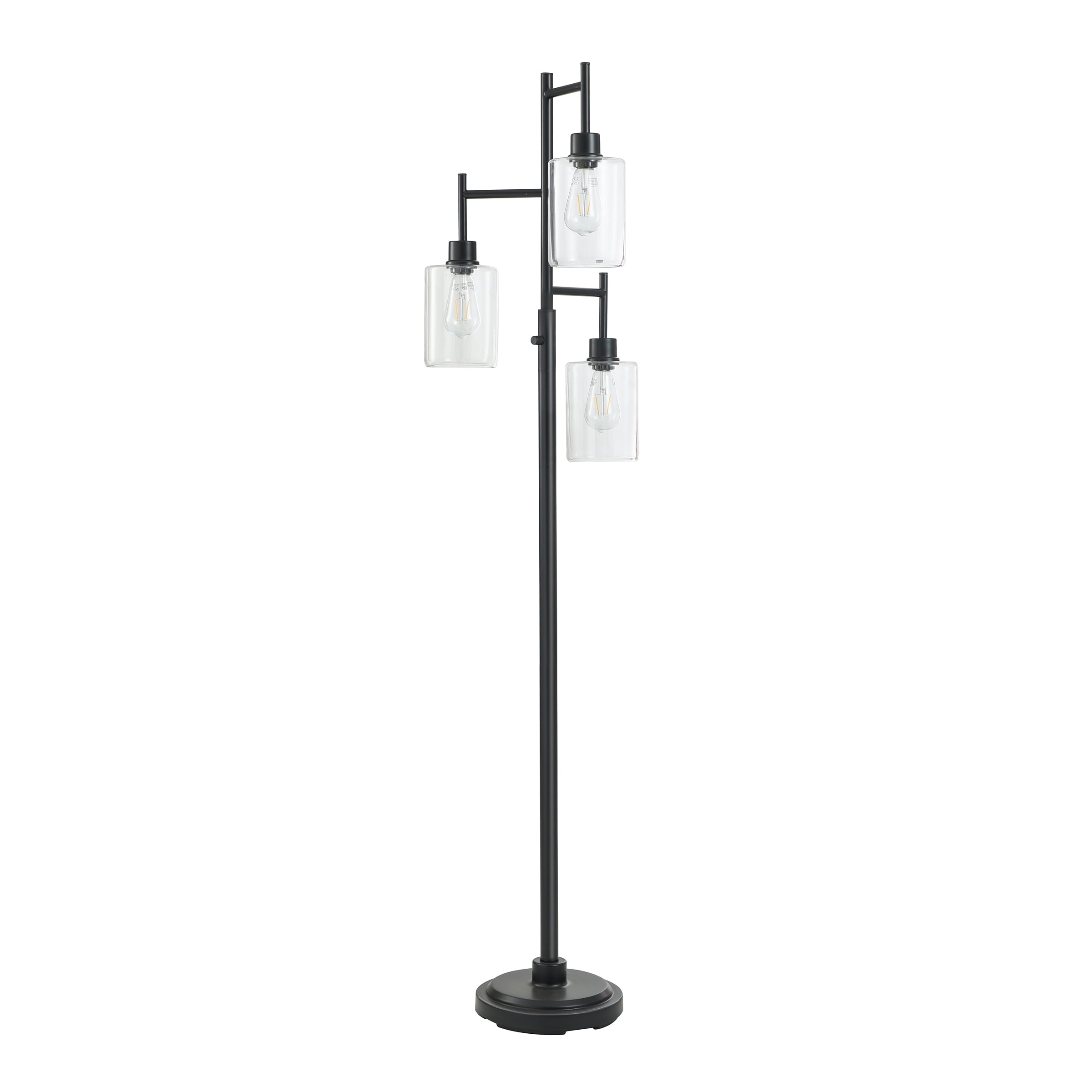  63.5 in 3 Light Contemporary Black Floor Lamp Clear Glass