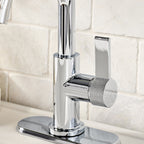  Chrome Single Handle High-Arc Bathroom Faucet with Knurled Handle