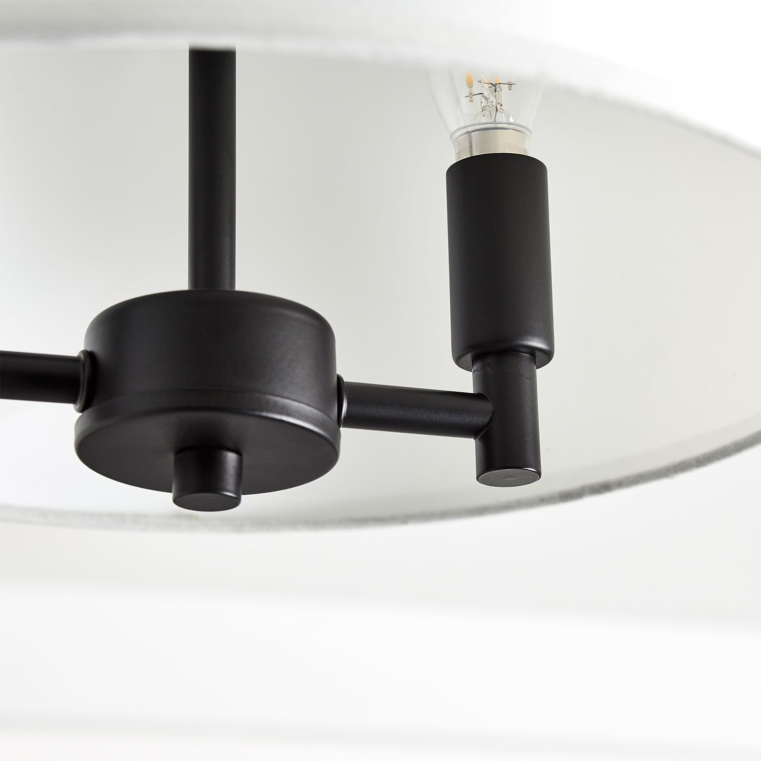  2-Light Matte Black Indoor Flush Mount Light, Fabric Shade, Bulbs Included