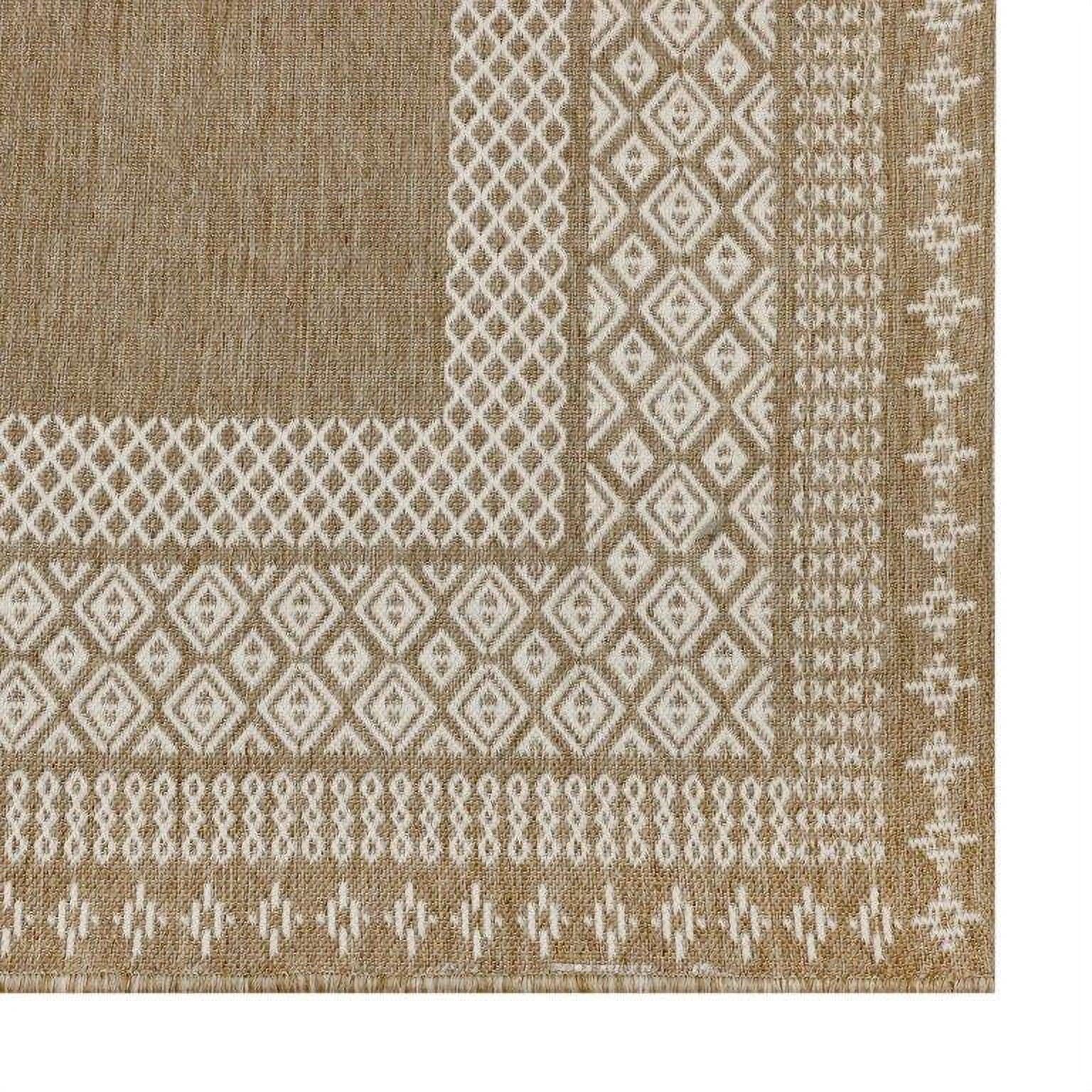  5'x7' Beige Border & Striped Reversible Indoor/Outdoor Rug