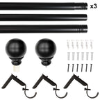 1" Matte Black Metal Ball Single Curtain Rod 32-120"