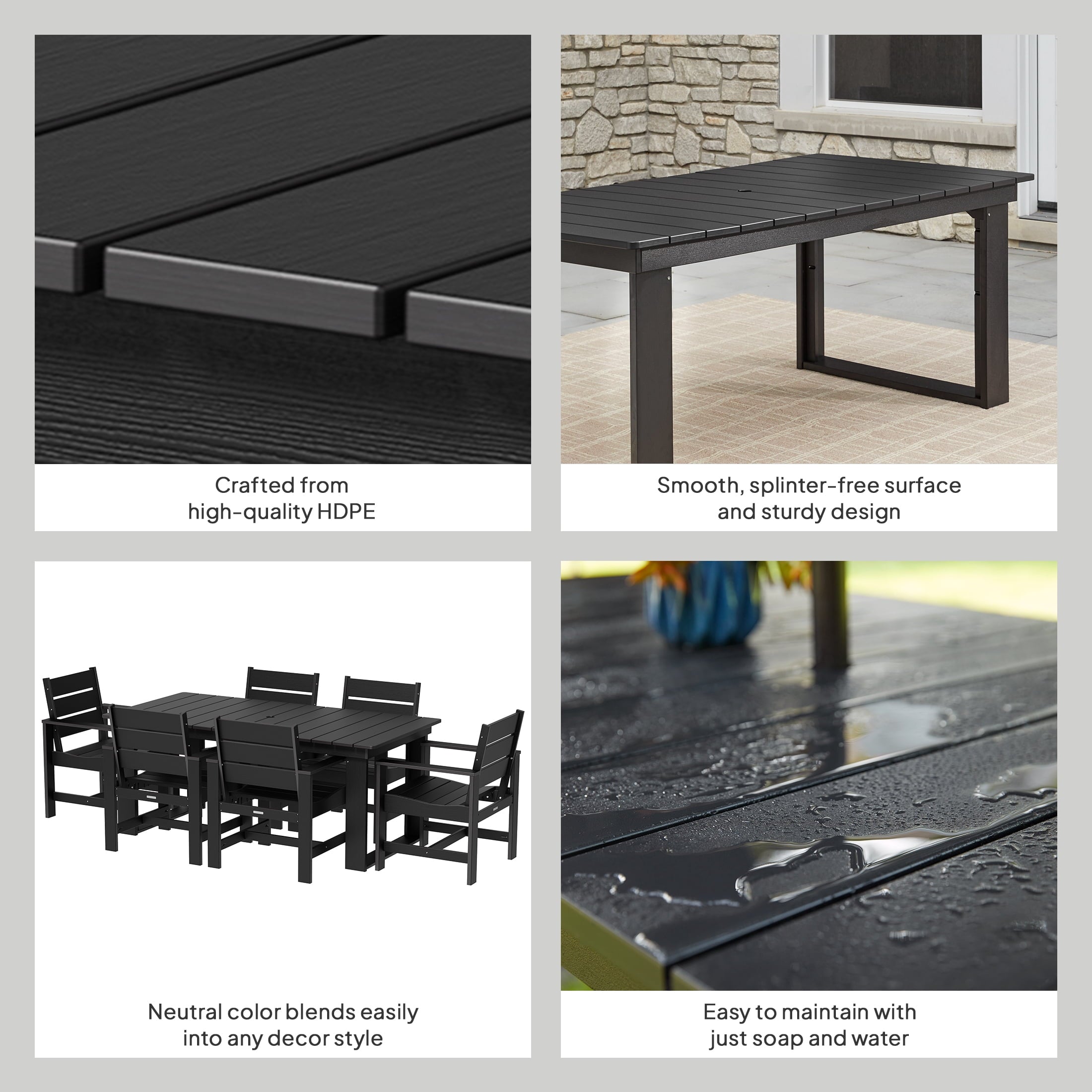  Ezra 7-Piece Outdoor HDPE Dining Set, Black