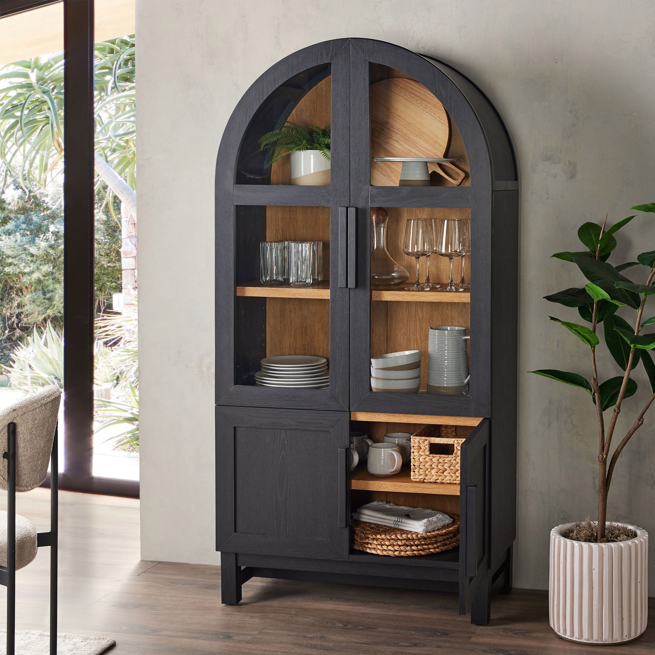  Juliet Kitchen Rounded Arch Cabinet, Rich Black