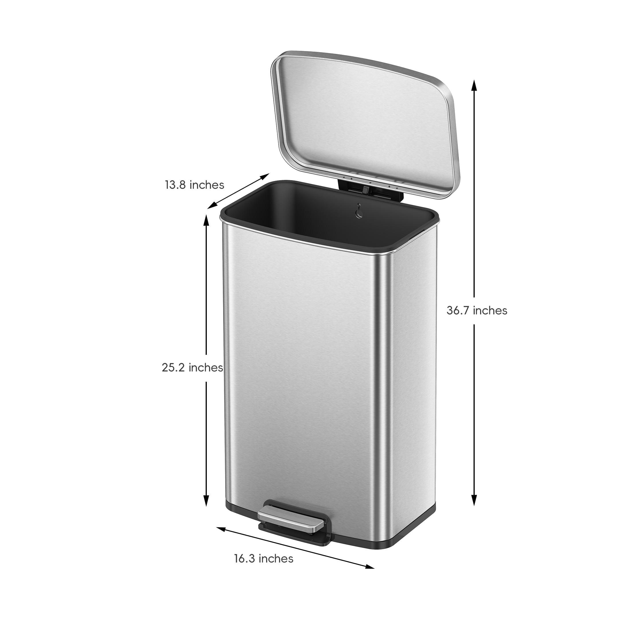  Kitchen Trash Can, 13.2 Gallon Stainless Steel Step Garbage Bin with Soft Close Lid, Silver